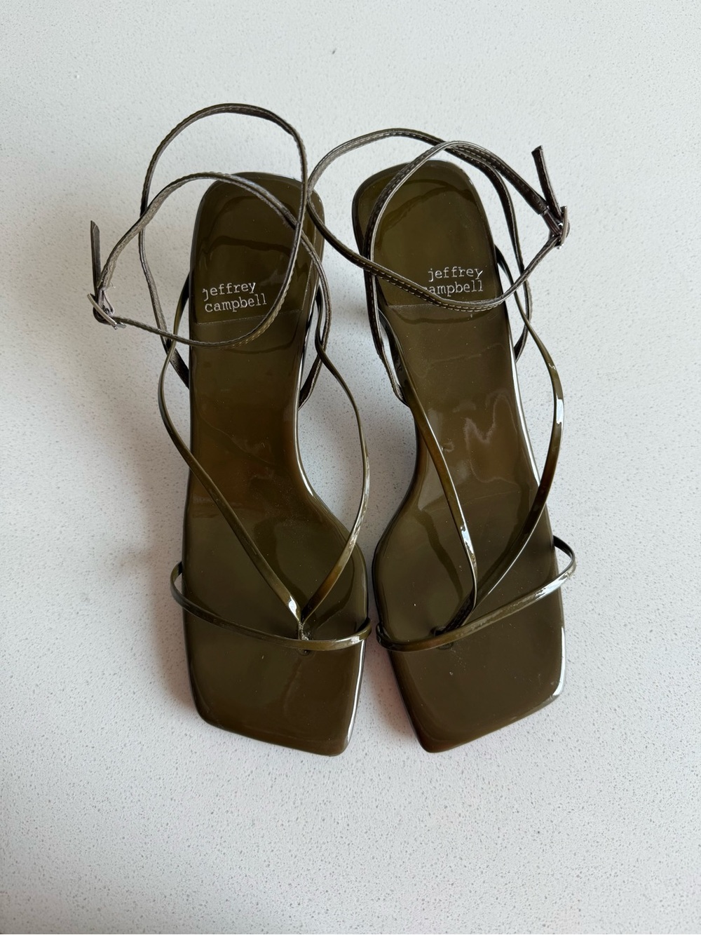 Jeffrey Campbell Olive Patent Square-Toe Strappy kitten heel